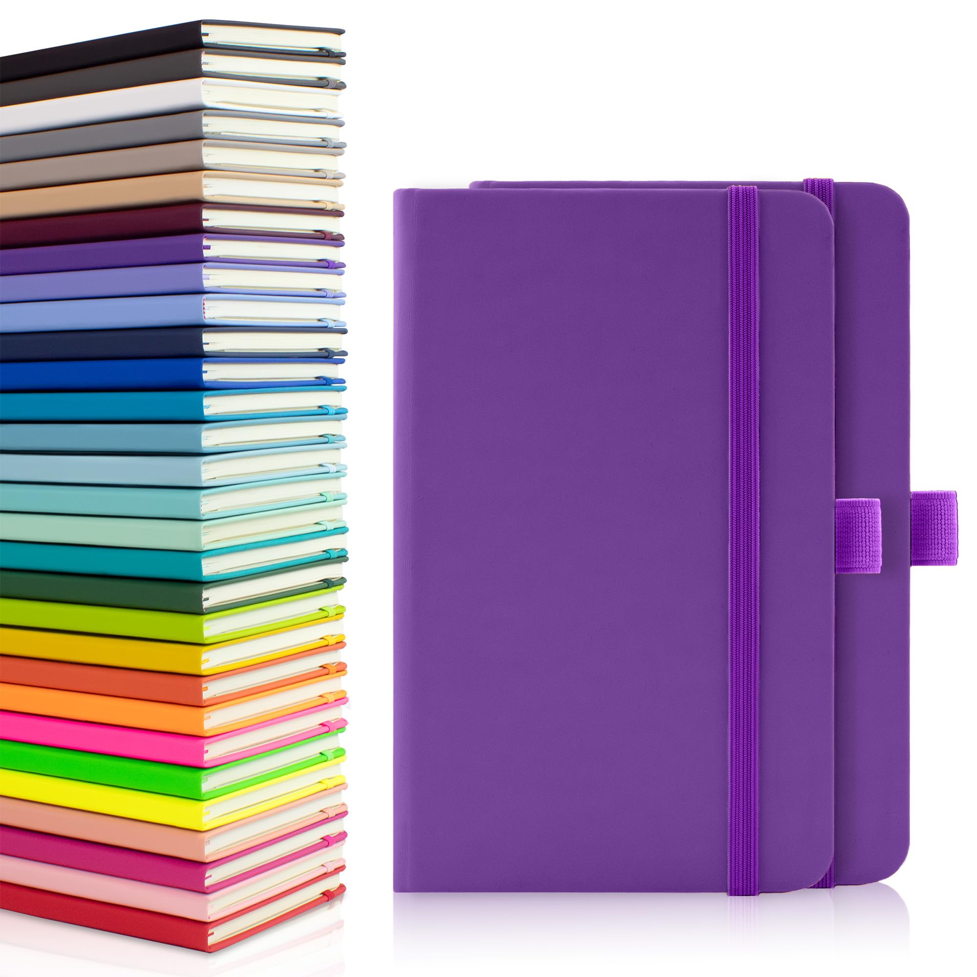 Notes London 2 x A6 Notebooks, Double Pack with Lined Pages, Pen Loop and Expandable Paper Pocket Hardback Medium Journal New Notepad Note Book Notes Diary Pad (Purple) — image 1