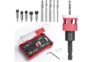 BLU7IVE 82° 5Pcs Countersink Drill Bit Set - HSS M2 Hex Shank Depth Stop & Plastic Collar,3-in-1 Pilot Drill & Counterbore Sizes: 1/8" 9/64" 5/32" + 3/8", 11/64" 3/16" + 1/2" (red)