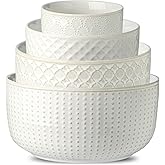 Familywood Ceramic Mixing Bowls, 27/53/84/162 oz, set of 4, Embossed large Mixing Bowl set, Serving bowls, Kitchen Dishware, Prep, Gift, Microwave and Dishwasher Safe, Modern Farmhouse Decor