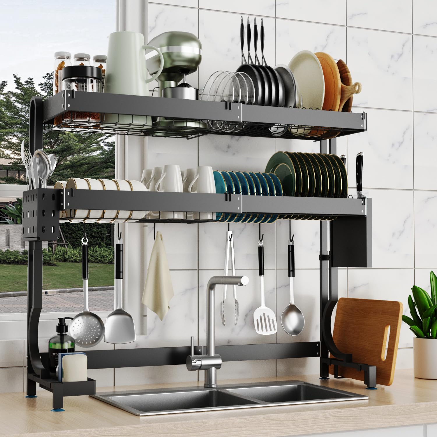 Photo 1 of MINGLING Dish Drying Rack Over The Sink Adjustable (21.5~37") Over Sink Dish Drainer Drying Rack Over The Sink Drying Rack Full Stainless Steel Over Sink Dish Drying Rack,Kitchen Organizers,Black