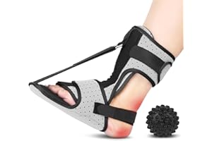 LAEOPKES Plantar Fasciitis Night Splint with Massage Ball for Plantar Fasciitis Relief, Comfortable Plantar Fasciitis Brace for Achilles Tendonitis Heal Spur Foot-drop Flat-arch, Free Size for Men and Women - Gray