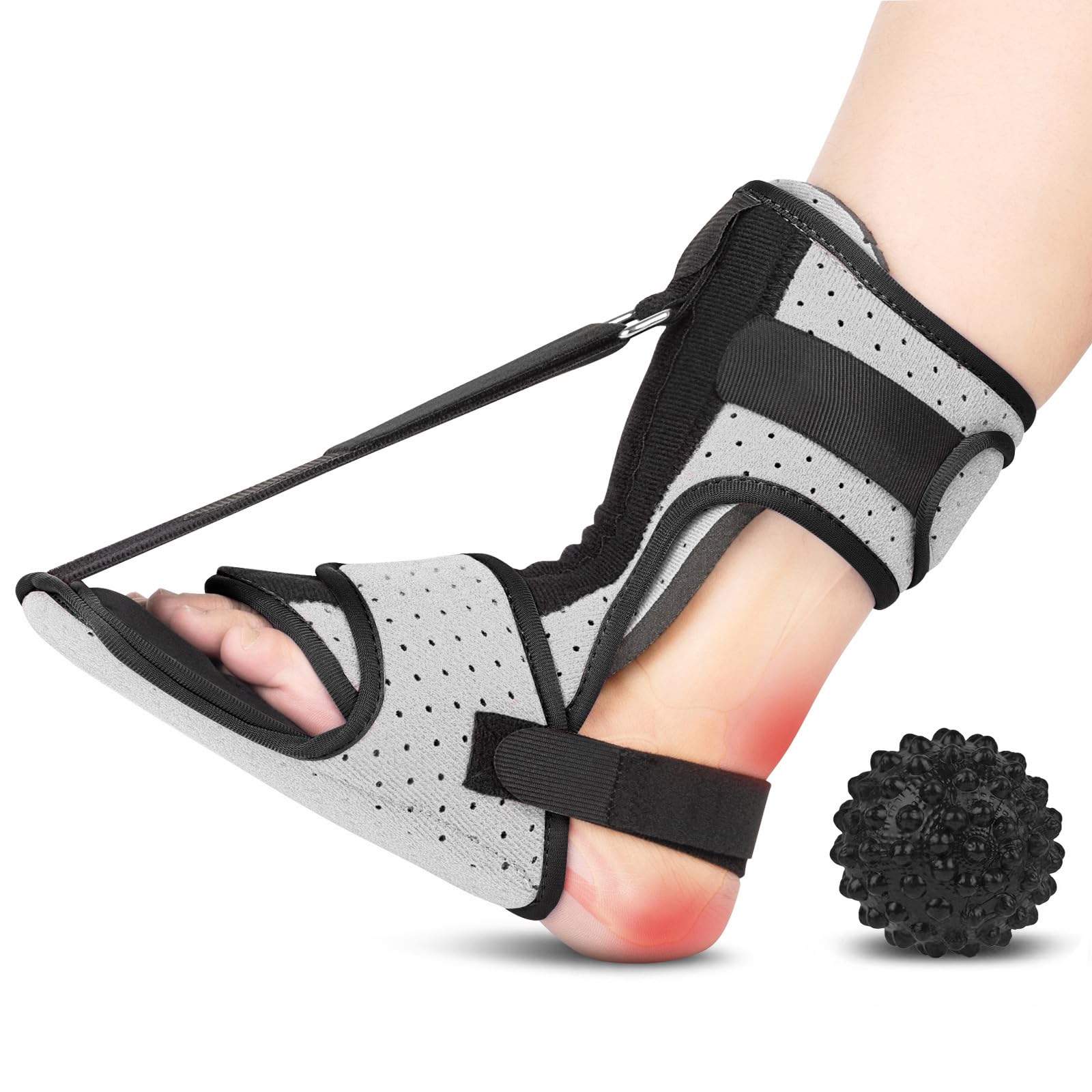 Photo 1 of Plantar Fasciitis Night Splint with Massage Ball for Plantar Fasciitis Relief, Comfortable Plantar Fasciitis Brace for Achilles Tendonitis Heal Spur Foot-drop Flat-arch, Free Size for Men and Women - Gray