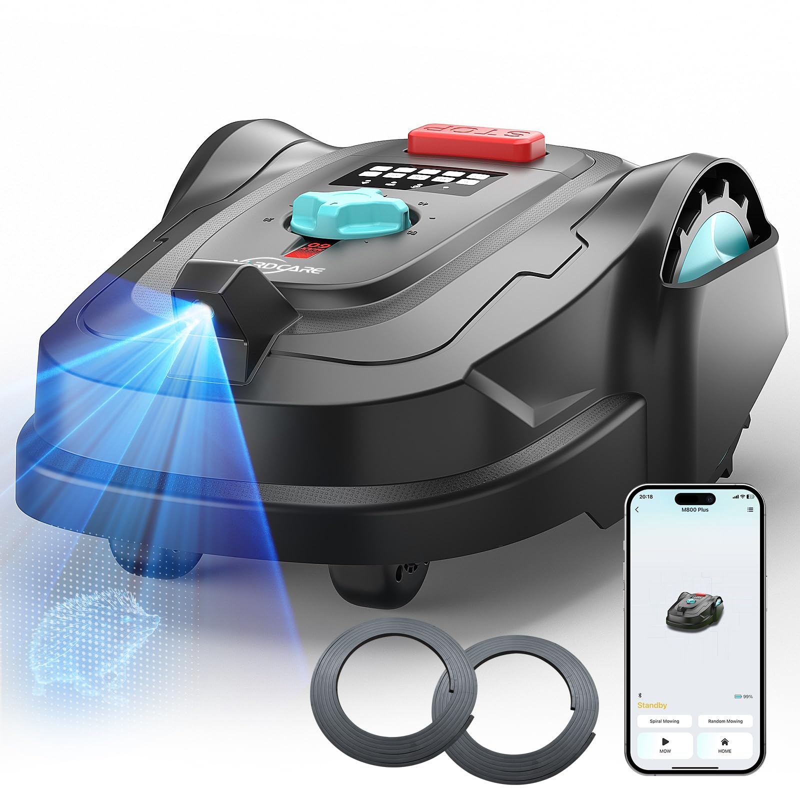 YARDCARE M800Plus Mähroboter ohne Begrenzungskabel,GPS Positionierung,Empf.800m²,KI Vision,U-förmiger Schnitt,Rasenmäher Roboter ohne Kabel, Smarte Hinderniserkennungen,App（Dunkelschwarz und Weiß）