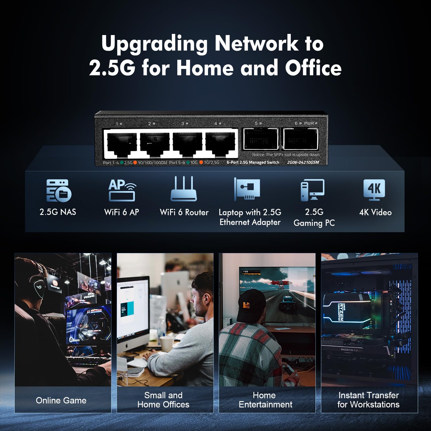 Binardat 4 Port 2.5G Web Managed Switch mit 2x10G SFP, Ultra-Mini Größe, unterstützt Trunk/LACP/VLAN/QOS, Metall Multi-Gigabit Desktop/Wallmount Netzwerk Switch 8