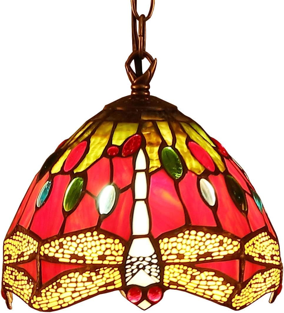 Bieye L10083 Dragonfly Tiffany Style Stained Glass Ceiling Pendant