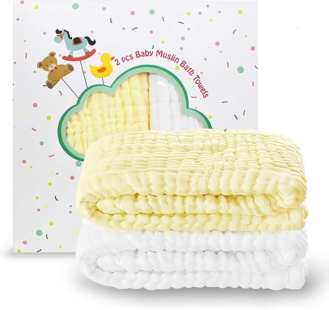 Umiin Set of 2 Baby Bath Towels Muslin Baby Blanket, Soft Thick and