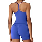 RXRXCOCO Women 2 Piece Workout Sets Y Back Padded Tank Tops Booty Biker Shorts with Pockets Gym Outfits