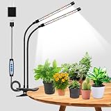 wolezek Grow Lights Full Spectrum 2-Head LED Plant Lamp with Clip 6/12/16H Timer