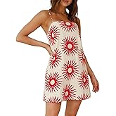 Women Boho Mini Cami Dress Graffiti Spaghetti Strap Aline Fruit Dress Cute Colofrul Short Beach Sundress