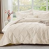 JOLLYVOGUE Queen Comforter Set 7 Pieces - Bed in a Bag Queen for All Season, Pintuck Bedding Comforter Sets with Comforter, Flat Sheet, Fitted Sheet and Pillowcases & Shams, Beige