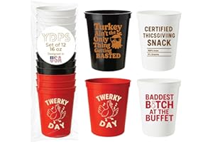 YOUR DREAM PARTY SHOP Friendsgiving Cups - Party Basted Style(4 Unique Designs) - Set of 12 Funny Thanksgiving Cups 16oz Each - Happy Friendsgiving Decorations - Thanksgiving Party Favors for Adults
