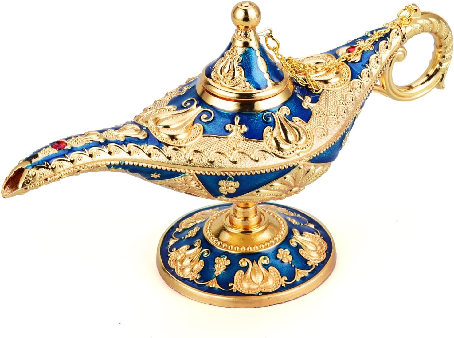 Oil Lamps & Accessories - LAUYOO Vintage Aladdin Magic Genie Lamp Costume Accessory Gift for Women Classic Arabian Props Aladdin Pot Decor (Blue Gold)
