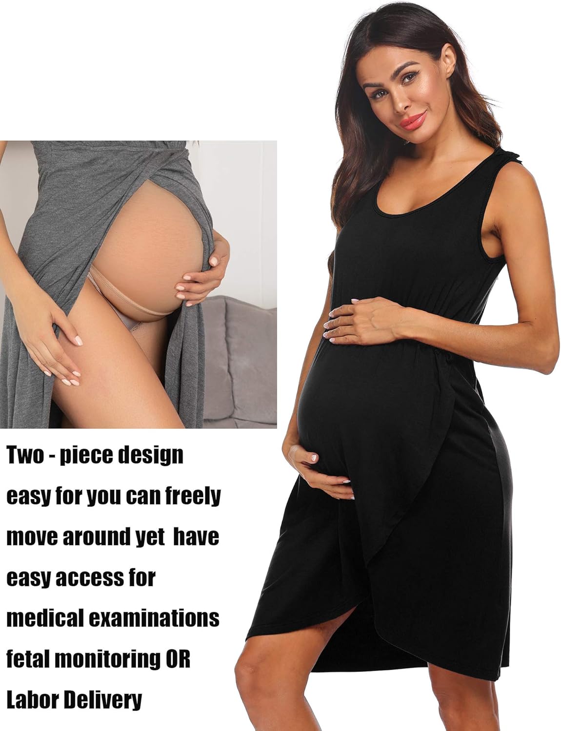Ekouaer 3 in 1 Nursing Dress Sleeveless Maternity Labor Delivery Gown Hospital Breastfeeding Nightgown at  Women’s Clothing store