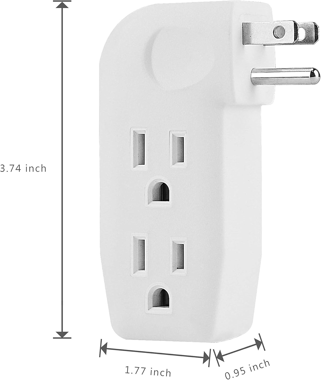 3 Way Outlet Vertical Wall Tap Splitter Adapter with 3 Prong Plug for behind furniture, hard plastic, UL listed - - 