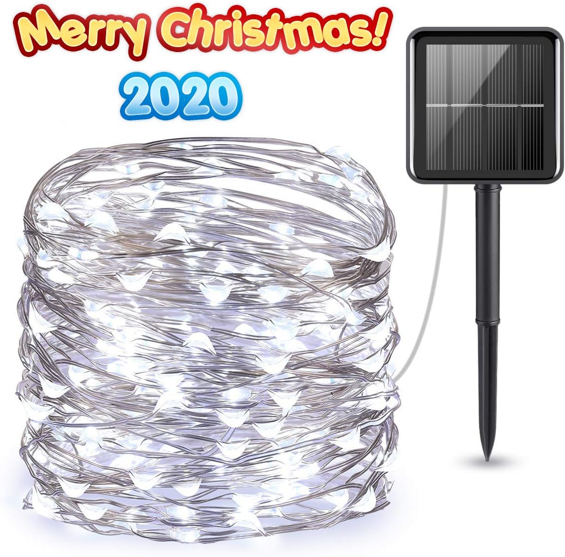 Carryfly LED Outdoor Christmas Lights Solar Lights, 33ft White 8 Modes Copper Wire Lights, Starry Starts Lights, Waterproof IP65 Fairy Christmas Decorative Lights for Outdoor, Wedding, Homes, Party