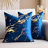 DBoer Velvet Navy Blue Throw Pillow Covers 18 x 18 Set of 2 Gold Marble Decorative Pillow Cases Modern Luxury Bronzing Printed Soft Square Couch Pillowcases for Sofa Living Room Bedroom