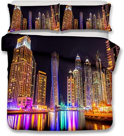 Parures Housses De Couette Maison 3d London New York City Skyline Housse Couette Ensemble De Literie Simple Double King