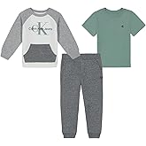 Calvin Klein baby-boys 3pc Fleece Crew/Tee Pant Set
