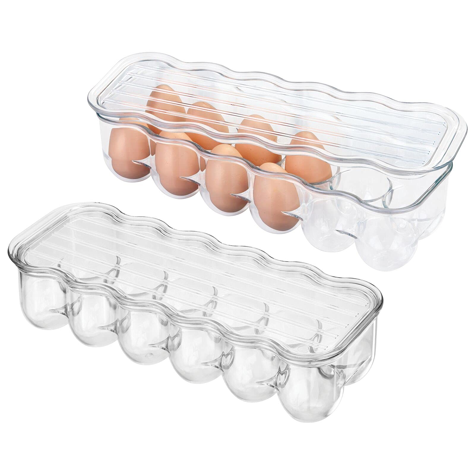 mDesign Egg Holder Tray for The Fridge - Practical Egg Rack Made of Plastic - Egg Container with Lid for 12 Eggs - Set of 2 - Transparent/Clear