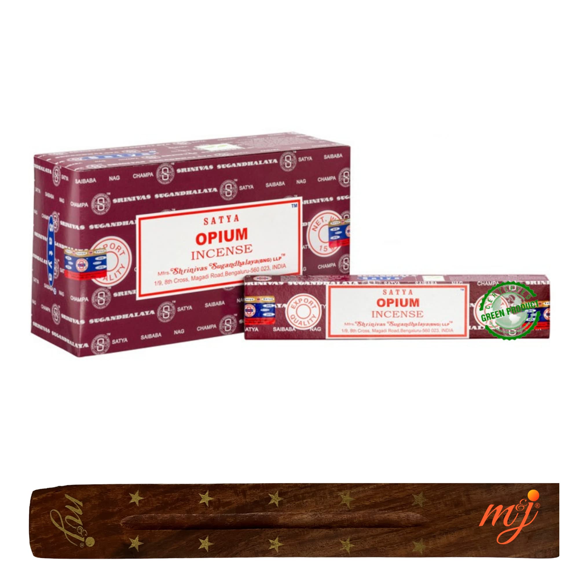 Original Satya Nag Champa Opium Incense Sticks | with M&J incense sticks holder | Full Box | for Aromatherapy, Spa, Yoga, Weddings, Meditation, Healing, Positivity and Relaxation