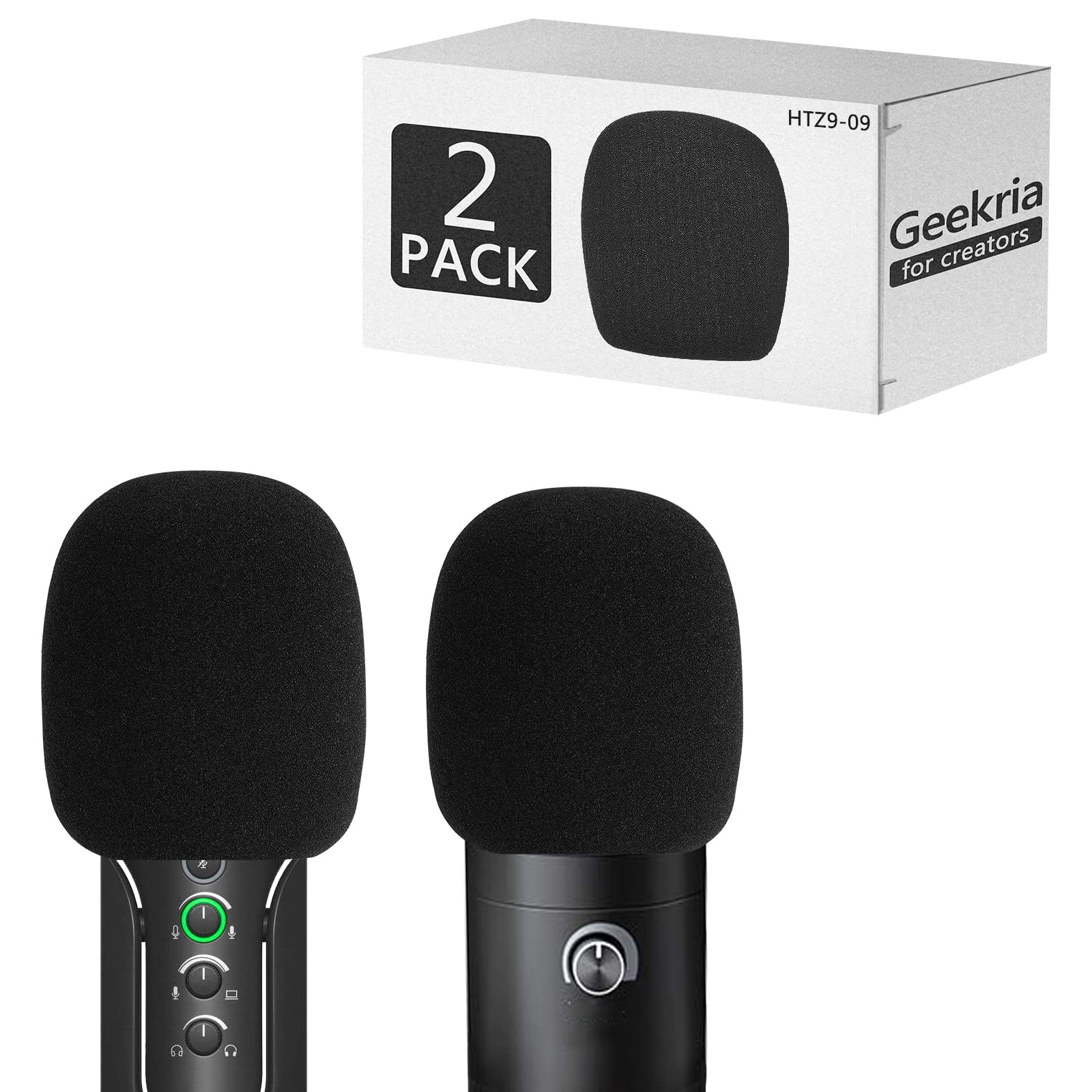 Geekria for Creators Foam Windscreen for 1.6" Diameter Microphones, Antipop Windshield, Mic Wind Cover, Sponge Foam Filter Compatible with Sennheiser Profile, FIFINE K669B (Black / 2 Pack)