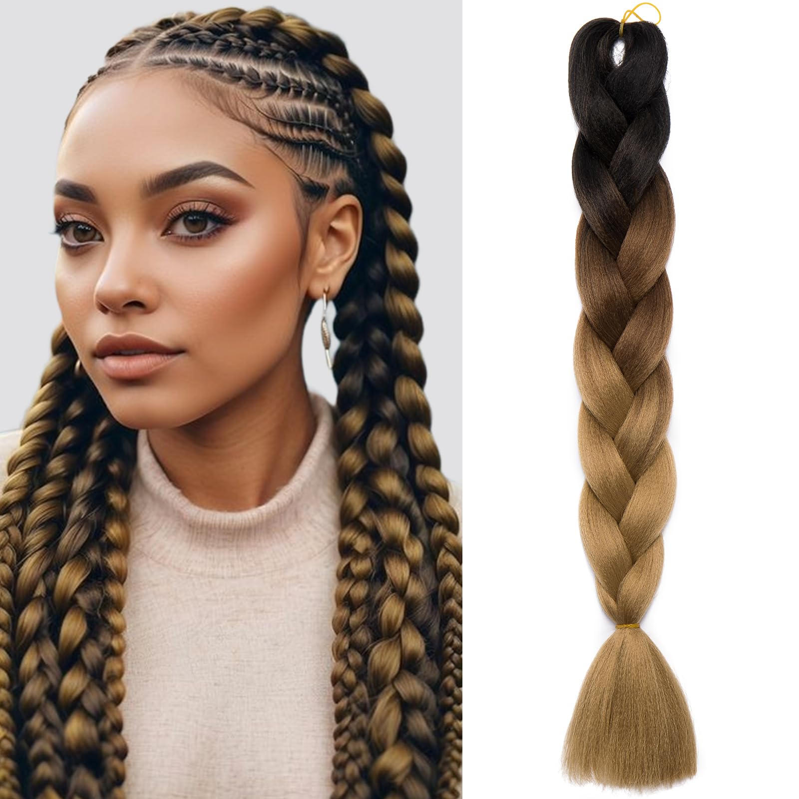 Silk-co Braids Extension Hair Ombre Jumbo Braiding Hair Extensions 24 inches [100g] Crochet Twist Synthetic [Brown ombre] — image 1