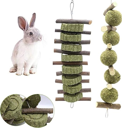 Bunny Chew Toys, 2PCS Rabbit Hamster Chew Toys with Apple Wood Sticks