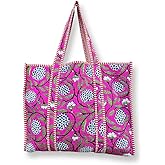 Women's Quilted Cotton Tote Bag Handprinted Reversible Hand Block Print Shoulder Bag Women Handbag Traveling Bag