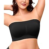 Strapless Bra for Women No Slip Silicone Grip Bandeau Bra with Fixed Pads Convertible Tube Top Bra with Fabric & Clear Straps