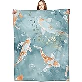 VODRM Koi Fish Blanket Gentle Aqua Tones Throw Blankets,Birthday Gifts for Kids Adult & Ocean Nature Lovers,Lightweight Soft Fleece Cozy for Sofa Couch Bed Room Zen Decor 50x60in