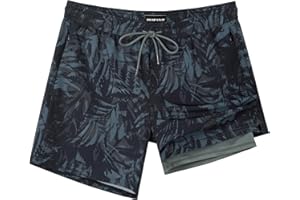 SURF CUZ Mens Swim Trunks with Compression Liner Swimming Trunks 5 Inch Bathing Suit Quick Dry Swim Shorts