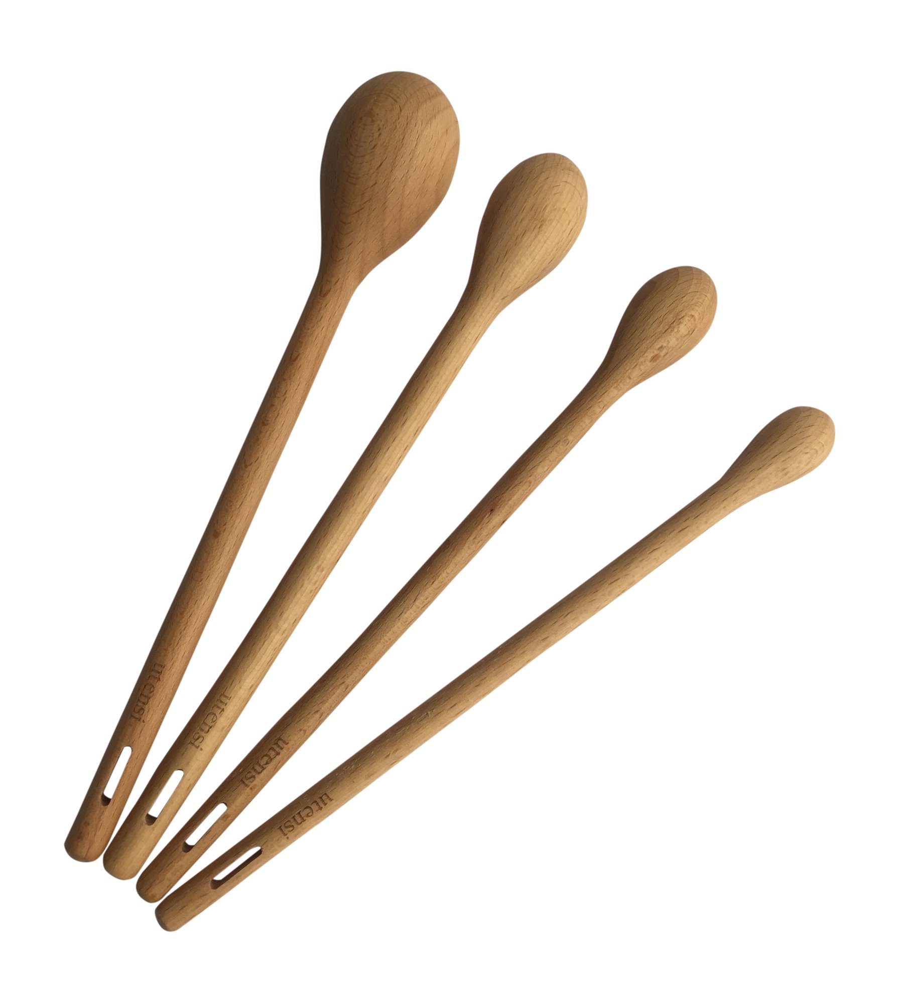 Long Handle Wooden Measuring Spoons by utensi, Set of 4 Engraved