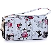 XEYOU Double Zipper Long Clutch Wallet Cellphone Wallet for Women with Removable Wristlet Strap for Credit Card, Cash, Coin, Bill