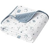 Konssy Muslin Baby Blankets for Girls Boys, 100% Cotton Crib Blanket for Infant Toddler, Super Soft and Lightweight Nursery Swaddling Wrap 40"x36" (Star)