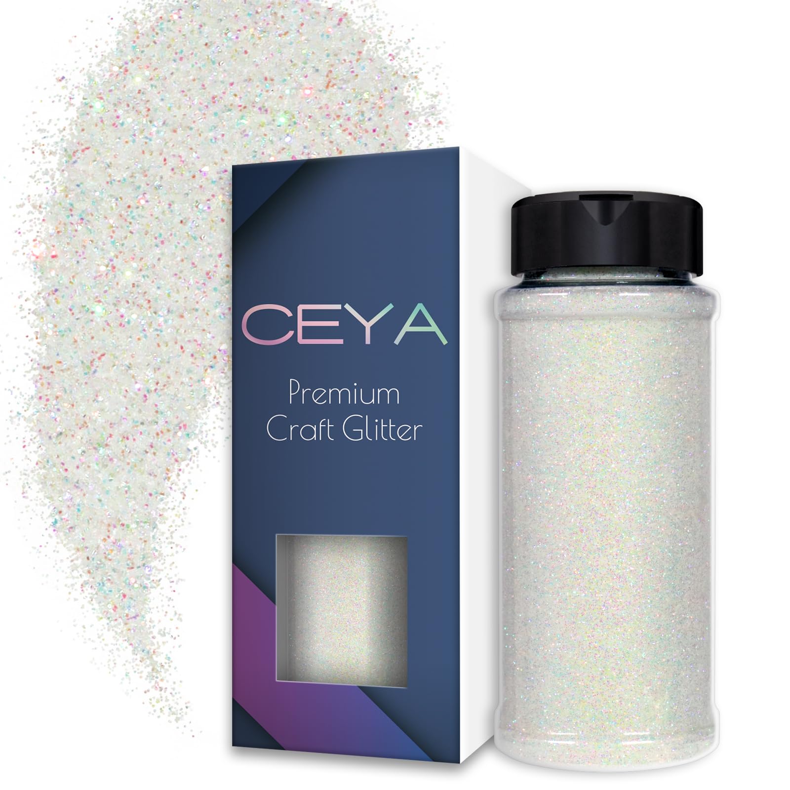 Ceya 3.5oz/ 100g Ultra Fine Glitter Powder Colorful White Iridescent Glitter 1/128” 0.008” 0.2mm for Slime Epoxy Resin Tumbler Nail Art Festival Makeup Scrapbook Wedding Cards Jewelry Painting Arts