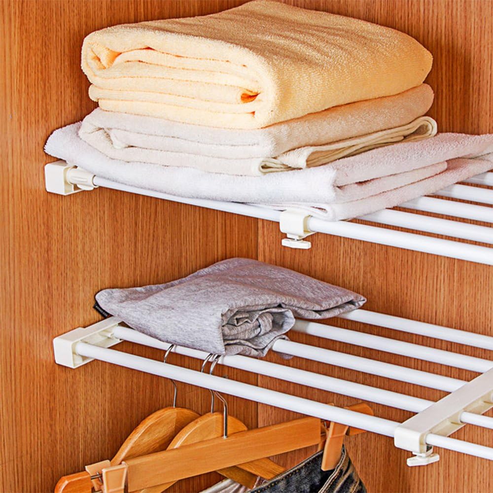 VANCORE Adjustable Shelving Storage Wardrobe Organiser Cupboard Shelves, Extendable Length:38~55CM,Width:24CM,White