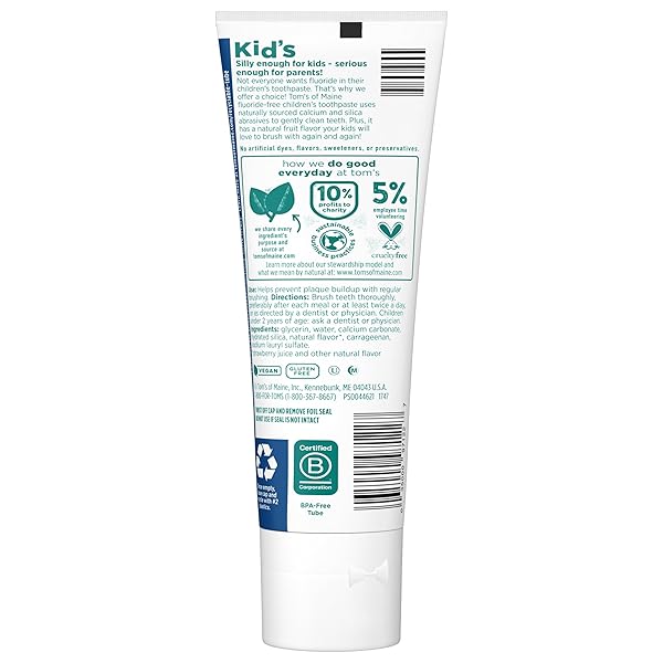 TOM’S OF MAINE NATURAL KID’S FLUORIDE FREE TOOTHPASTE, SILLY STRAWBERRY, 5.1 OZ. (BACK IN ORIGINAL FORMULA)