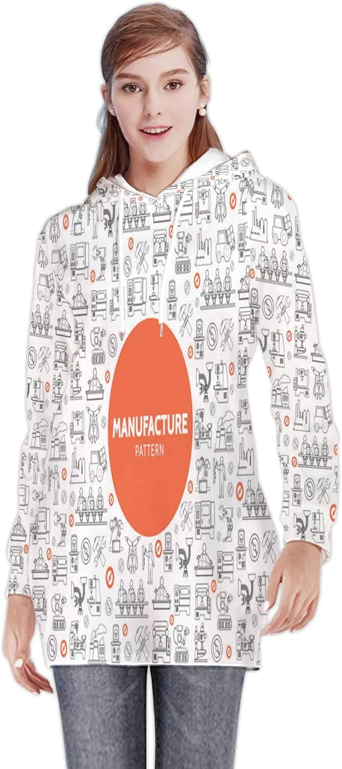 Pretty Lady - ing Pug While Working on -s in Home Office,Women's Sweatshirt Casual Long Sleeve Pullover Hoodie Dress