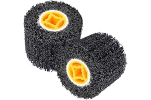 SHITIME 2 Pcs Abrasive Drawing Wheel Surface Conditioning Tool, 4.5" x 4" Wire Wheel Burnishing Tool for Metal Polishing Paint, Rust, Oxidation - 3/4" Quad Keyway for Hand held Polishing Machine(2)