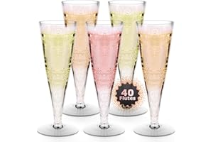 Lazyshine 40 Pack Plastic Champagne Flutes Disposable Champagne Glasses, 4.5Oz Clear Mimosa Glasses Bar Bulk Cocktail Cups for Wedding Party Supplies Engagement Decor, Copas De Plastico Para Brindis