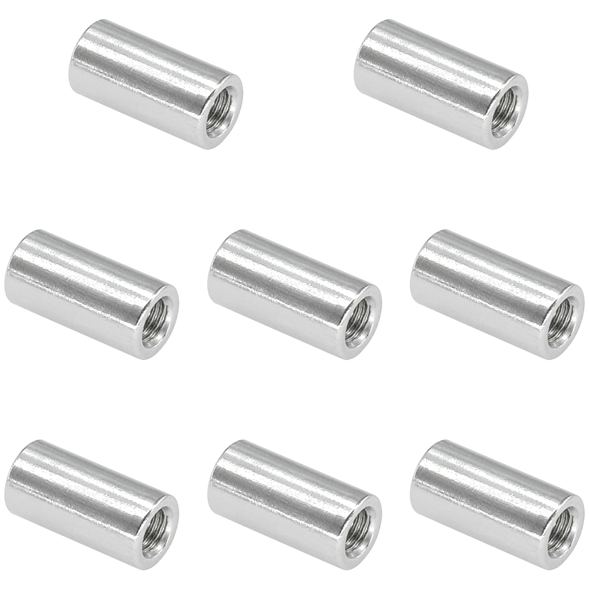 8 PCS Cylindrical Coupling Nuts, 304 Stainless Steel Round Connector Nuts (M6*20mm)
