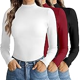 Ekouaer Mock Neck Tops for Women Turtleneck 3 Pack Thermal Long Sleeve Women Womens Undershirts Casual Turtle Neck Undershirt Black/White/Wine red S