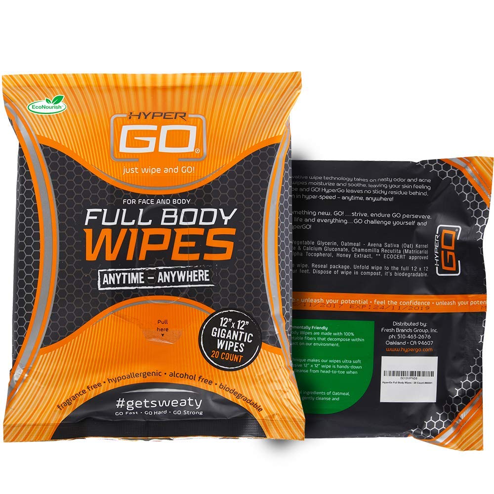 HyperGo Full Body Wipes, 20Count (1 Pack) Unscented Cleansing Wipes