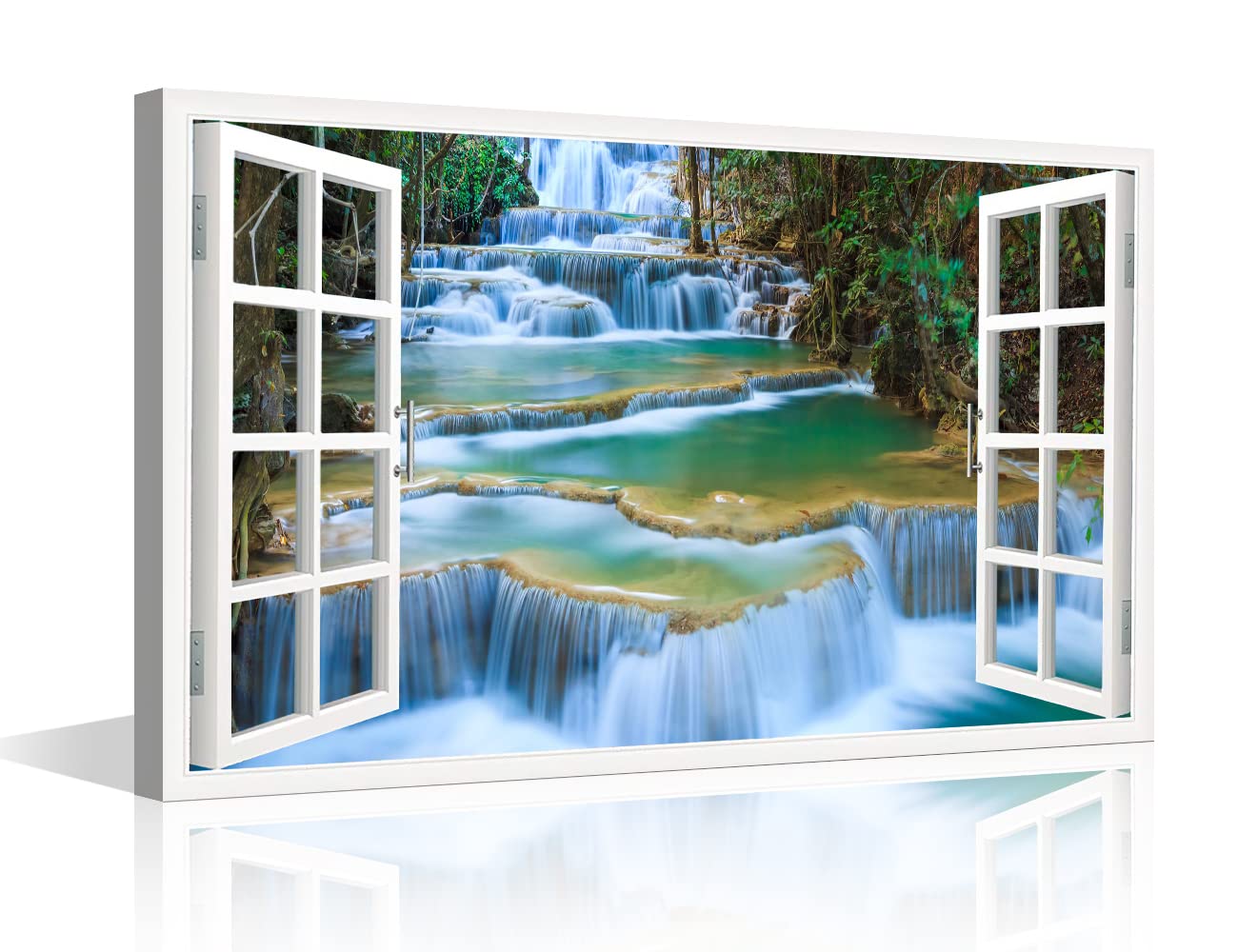 Wall Decoration for Living Room Window View, Grand Waterfall Green Mountain Wall Art Modern Home Decor 1 Piece Bedroom Decor Giclee Prints Framed Ready to Hang Posters and Prints (18"W x 12"H) โ image 1