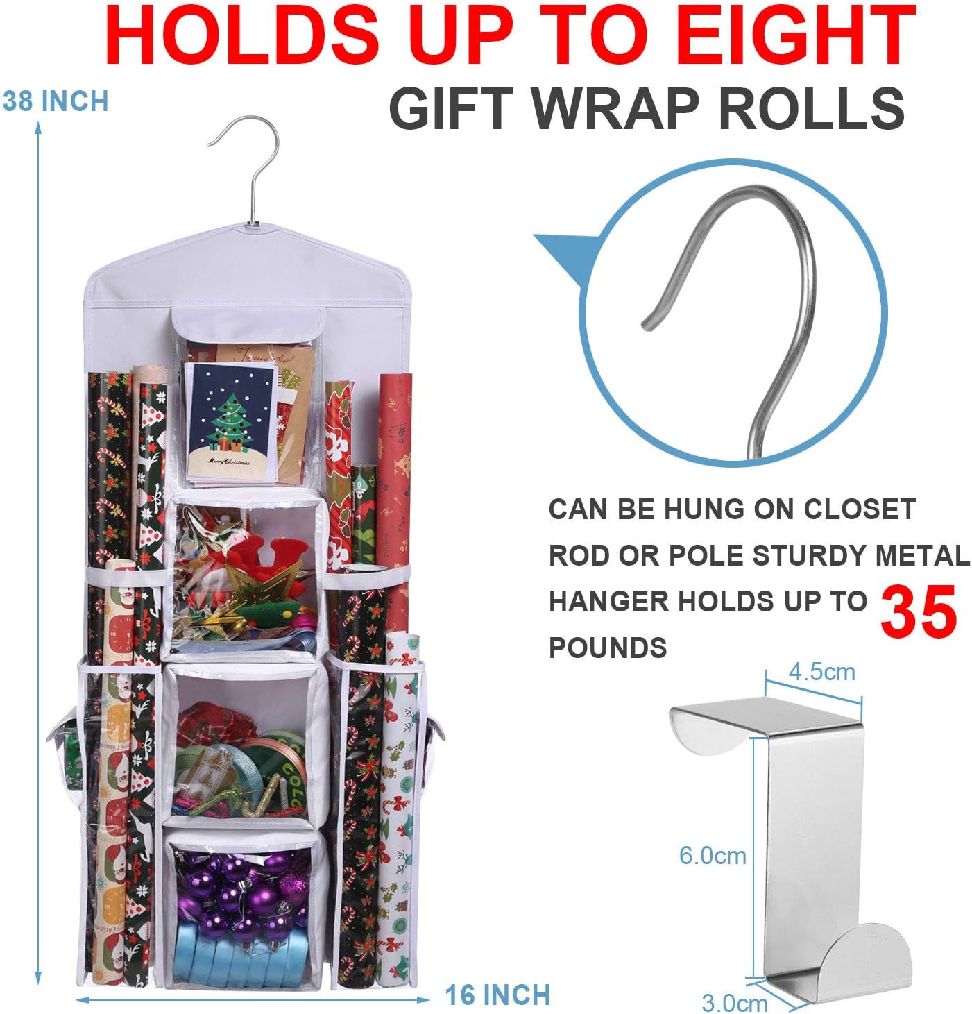 Wrapping Paper Storage Holder Double-Sided Hanging Gift Bag and Gift Wrap Organizer （Original White）: Home & Kitchen