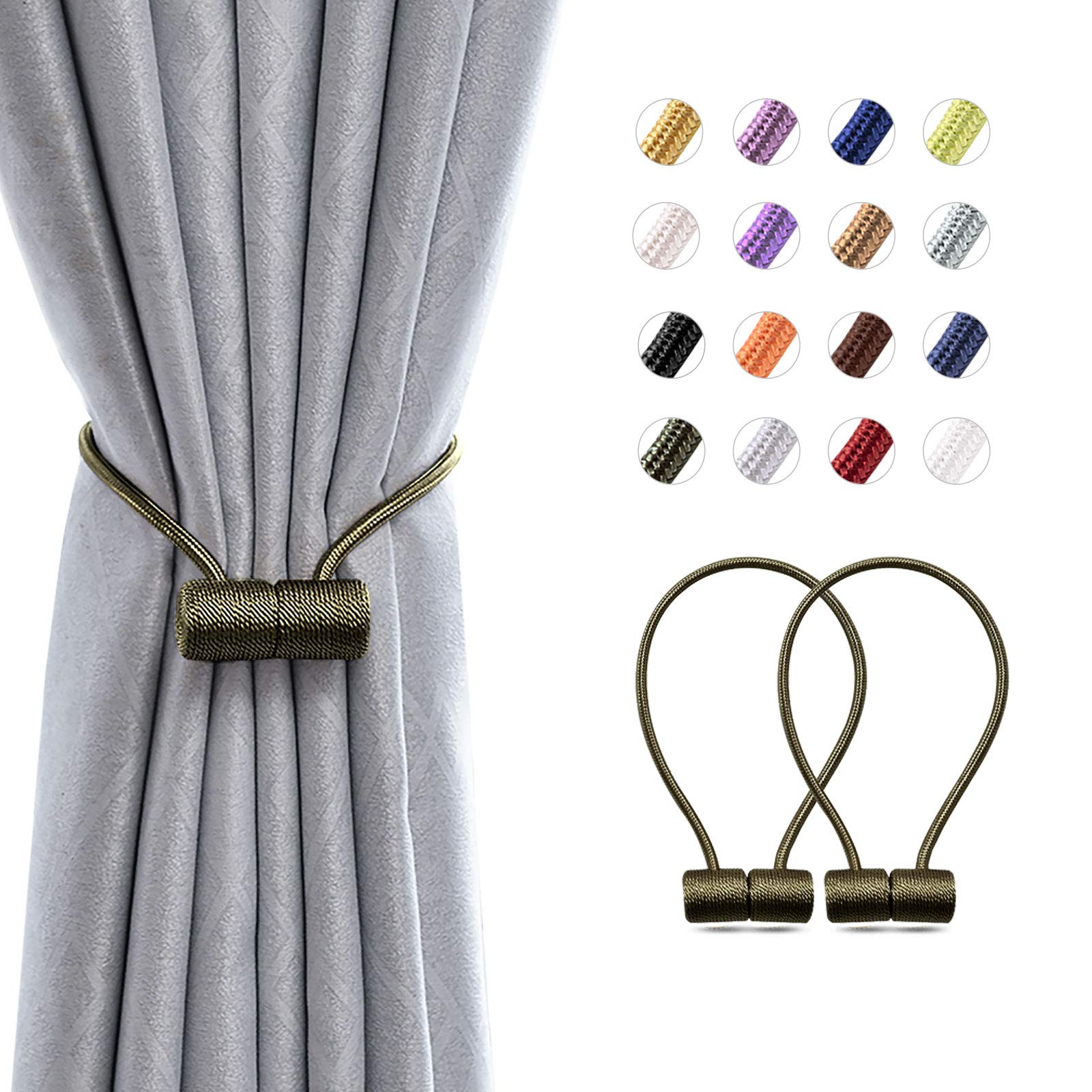 Pretty Jolly 2 Pack Magnetic Curtain Tiebacks 16 Inch Modern Handmade Weave Rope Curtain Holdbacks Convenient Decorative Curtain Drape Tie Backs for Home and Office Window Drapery (Olive)