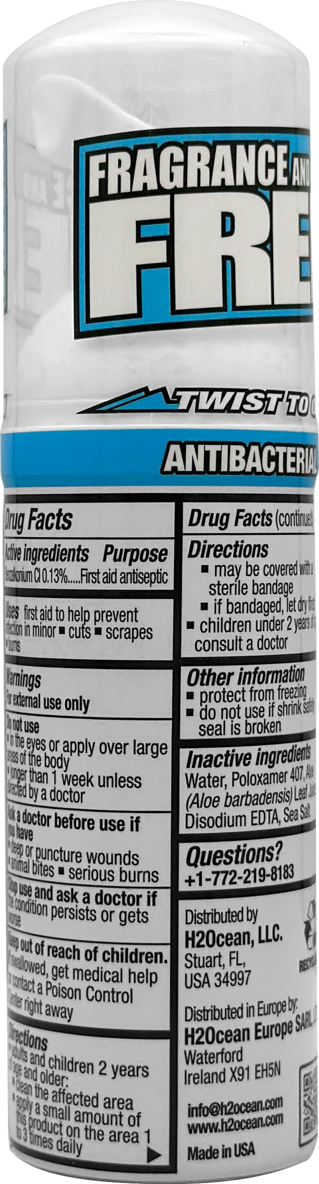 H2Ocean Blue Green Foam Soap - Foam Antibacterial Aftercare - Tattoo Care with Aloe Vera - Travel-Size Tattoo Moisturizer Soap - 1.7 oz