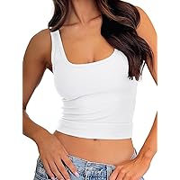 AnotherChill Women's Ribbed Crop Tank Tops Scoop Neck High Back