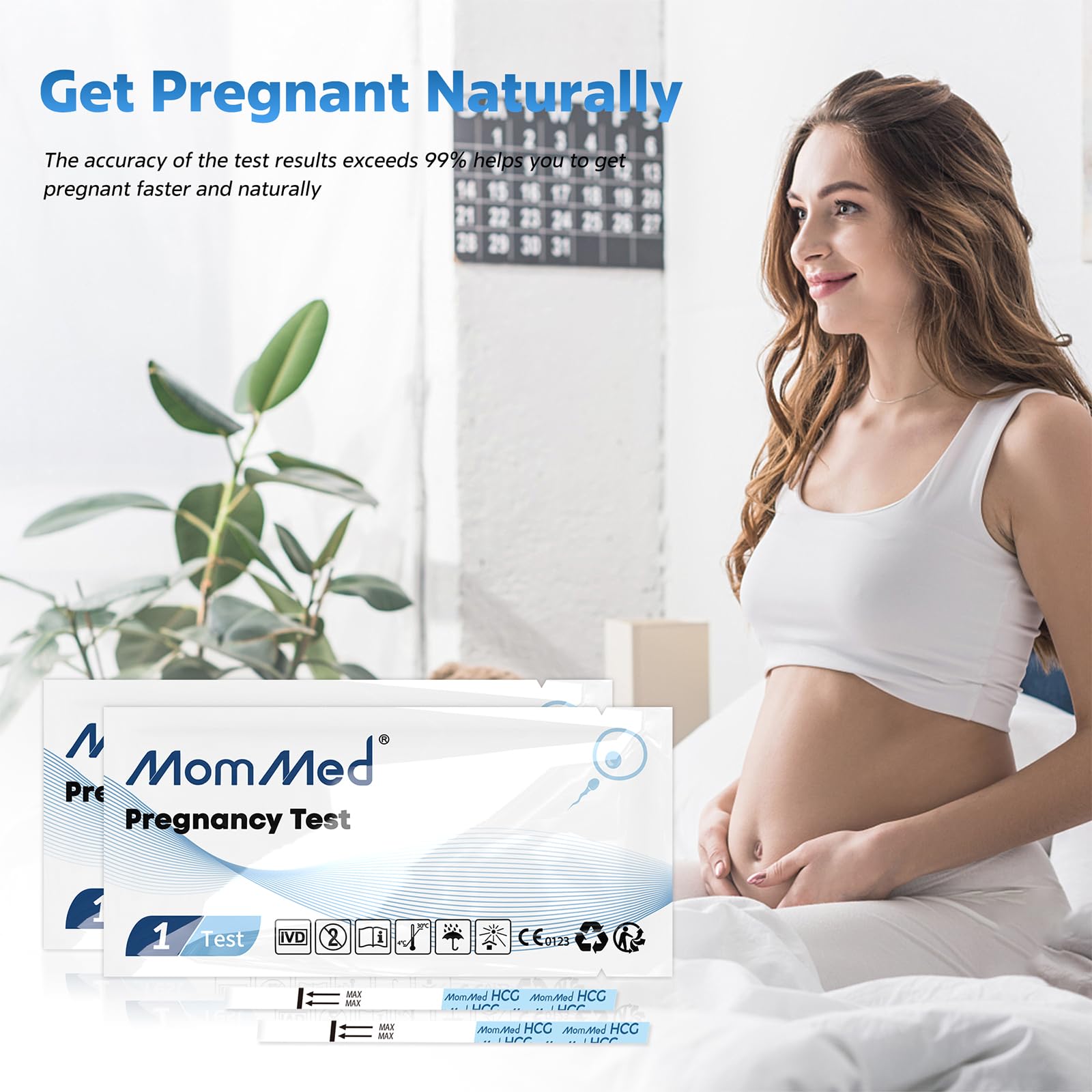 MomMed Pregnancy Test, 55 HCG Pregnancy Test Strips for Early Detection, Over 99% Accurate, 55 Free Urine Cups, Bulk Pregnancy Tests for Home Use, Pruebas de Embarazo