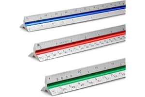 HUTOU 12" Architectural Scale Ruler Aluminum Architect Scale Triangular Scale Ruler for Architects, Draftsman, Students and Engineers, Color-Coded (1 Pack)